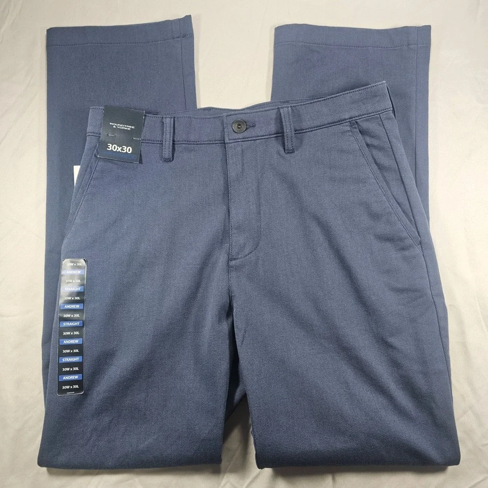Roundtree & Yorke 30x30 Andrew Straight Blue Diamond Textured Chino Pants 1601